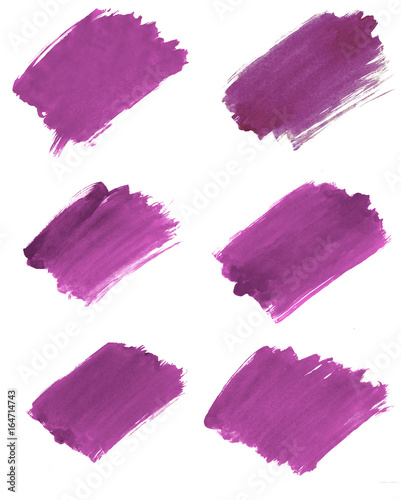 A set of different fragments of the background in fuchsia color painted with watercolors
