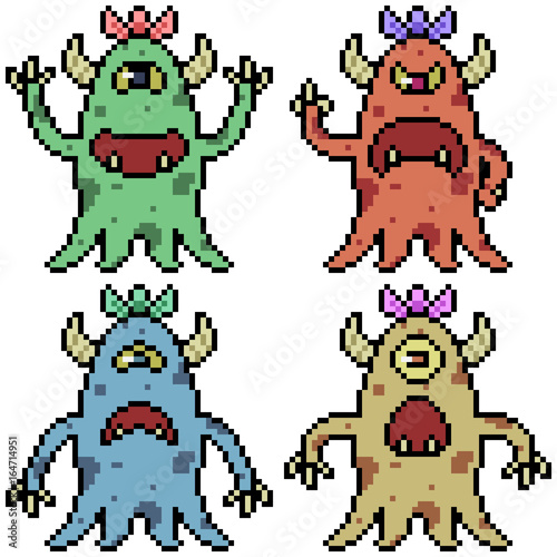 vector pixel art set monster