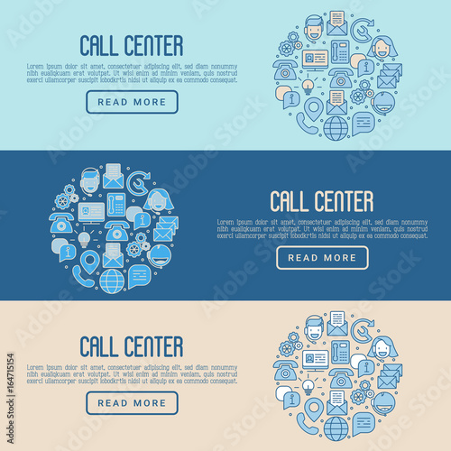 Support service concept with thin line call center or customer service icons. Vector illustration for banner, web page of call center.