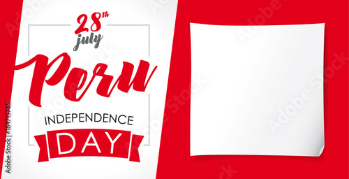 Peru Independence Day greeting banner. 28 July, Peru Independence Day lettering web banner background with flag colors