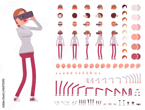 Woman in Virtual Reality headset. Character creation set