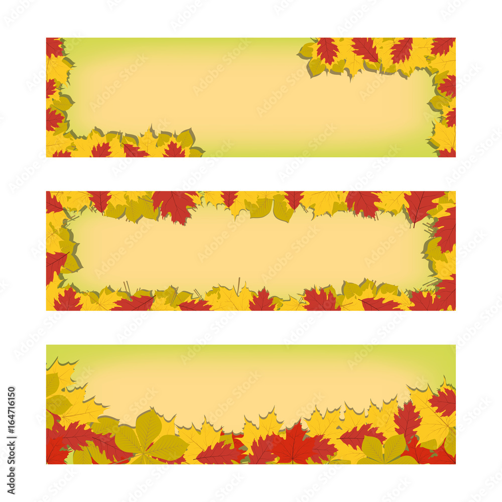 Set of vector banners with colorful autumn leaves. Autumn leaves for your design. Isolated on white background.
