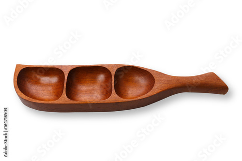 Wooden sushi boat on white background photo