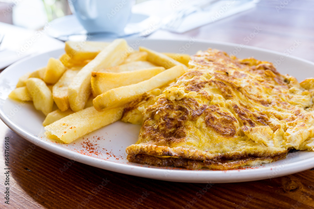 omelet with ham French fries omelet with ham French fries