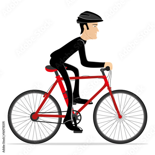 Cyclist on a red bicycle.