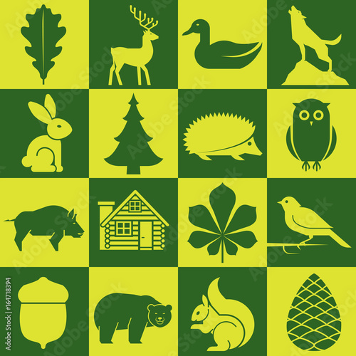 Set of forest icons. Collection of forest and parks signs. Eco tourism icons.  photo