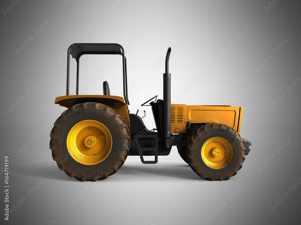 Obraz premium Mini Tractor Yellow 3d render on gray background