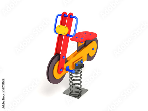 Gaming attraction for children on the spring red blue orange 3D render on a white background