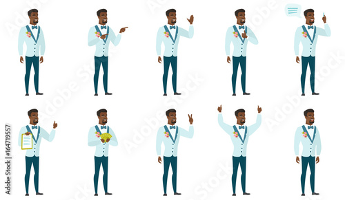 Vector set of illustrations with groom character.