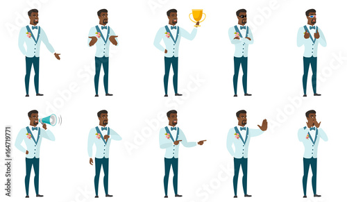 Vector set of illustrations with groom character.