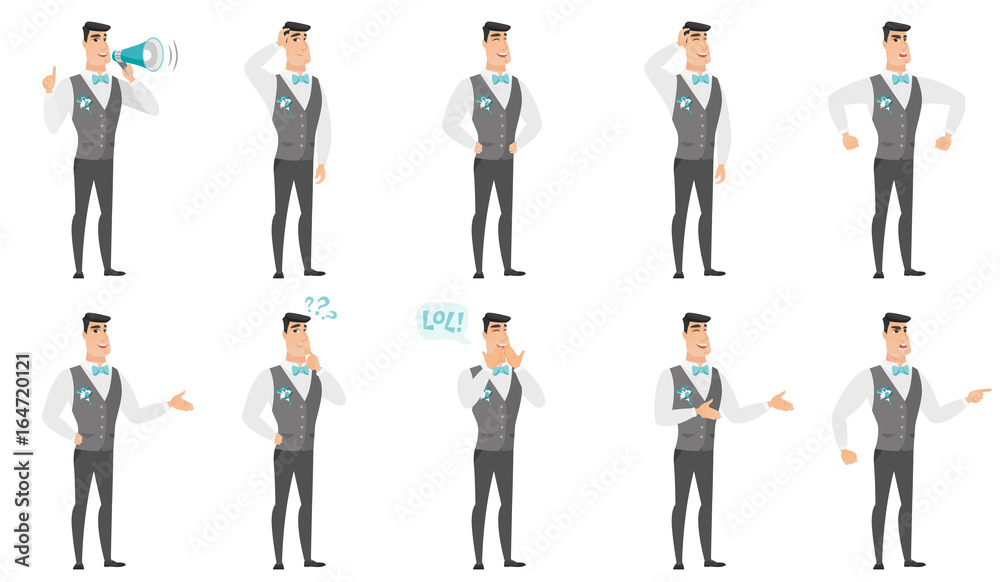 Vector set of illustrations with groom character.