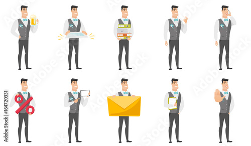 Vector set of illustrations with groom character.