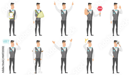 Vector set of illustrations with groom character.