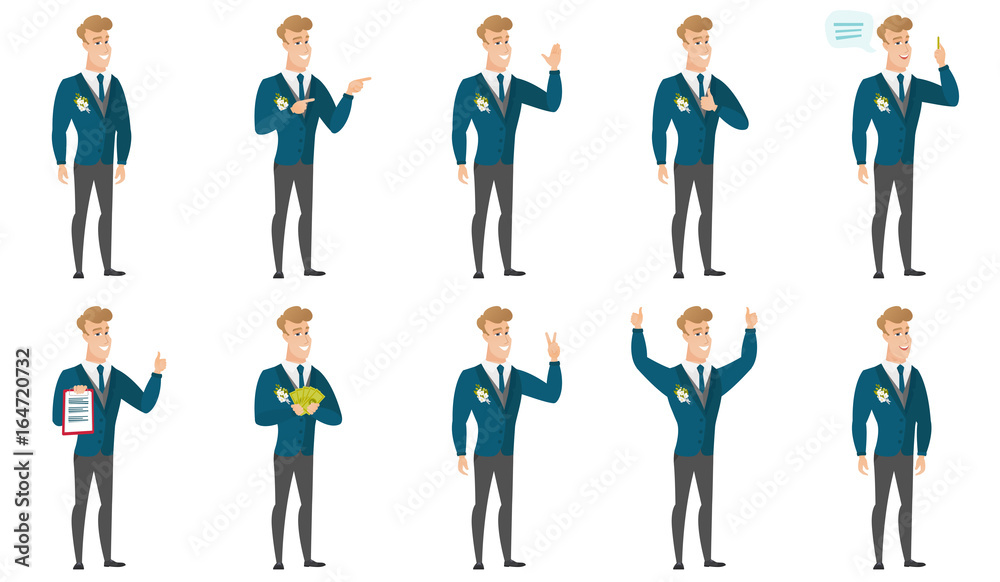 Vector set of illustrations with groom character.
