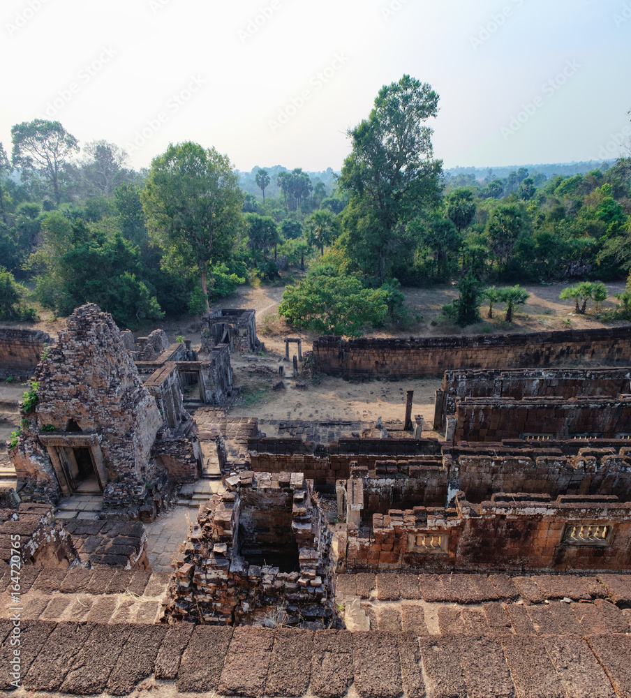 View from the top of the The Pre Rup temple and the rainforest on the horizon, Angkor Complex, Siem Reap, Cambodia. Ancient Khmer architecture, World Heritage