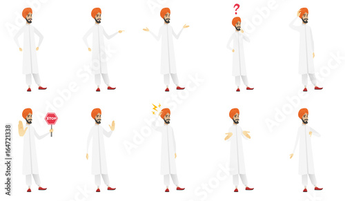 Muslim businessman vector illustrations set.