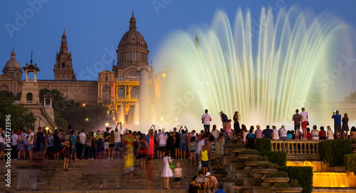 Photography The Magic Fountains in night of Barcelona, Spain