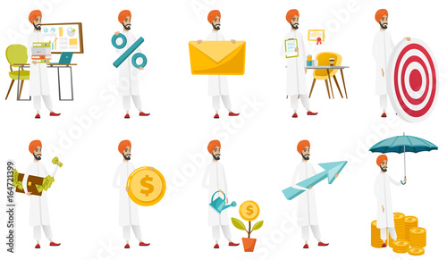 Muslim businessman vector illustrations set.
