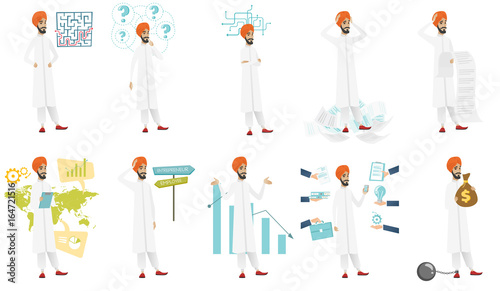 Muslim businessman vector illustrations set.