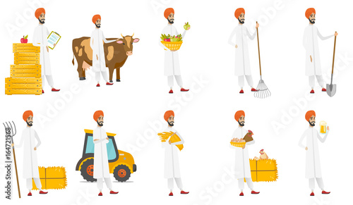Muslim farmer vector illustrations set.