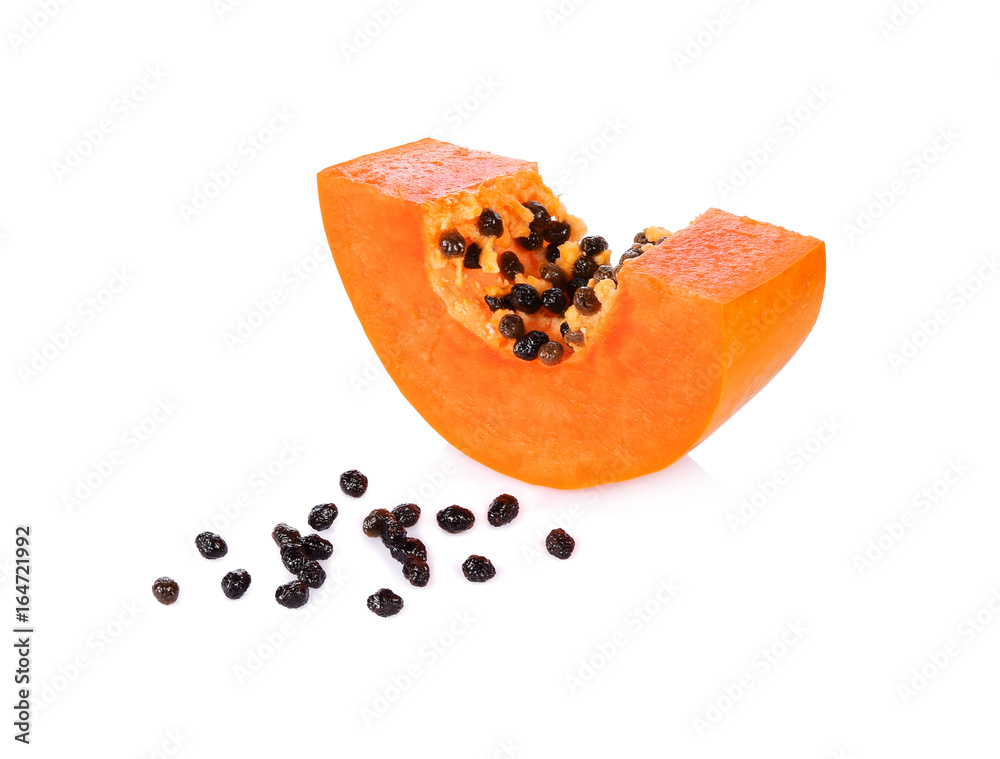Papaya fruits. slices of sweet papaya with seed isolated on white background Papaya fruits. slices of sweet papaya with seed isolated on white background