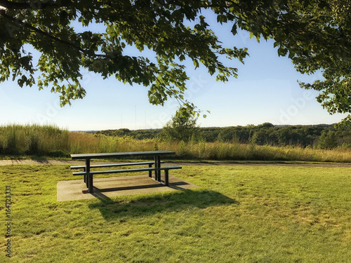 Photo picnic table and benches in the park