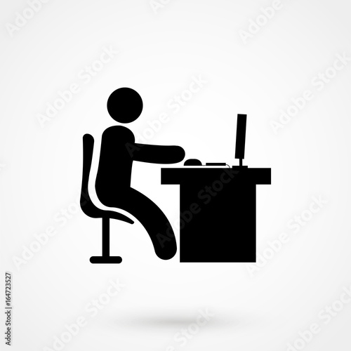 Man working on computer flat vector icon