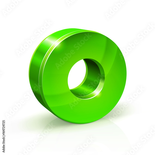 Glossy green Zero 0 number. 3d Illustration on white background.