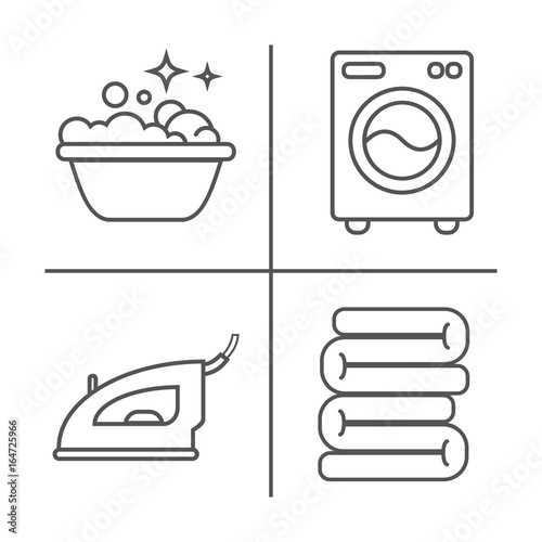 Washing, ironing, clean laundry line icons. Washing machine, iron, handwash and other clining icon. Order in the house linear signs for cleaning service