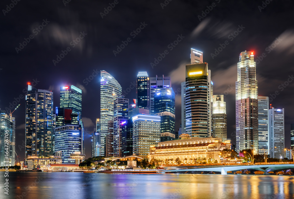 Amazing night view of skyscrapers by Marina Bay, Singapore