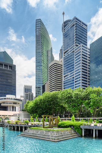 View of skyscrapers at downtown of Singapore. Scenic cityscape