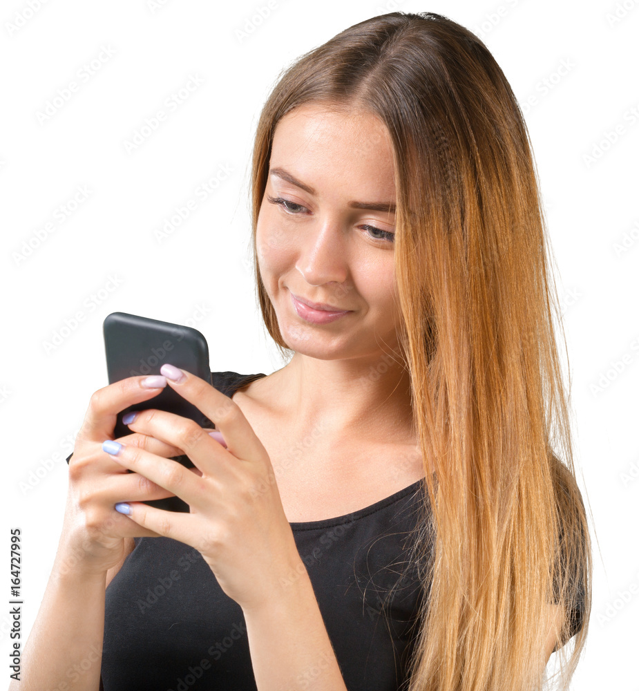 Portrait of beautiful young woman holding smartphone Portrait of beautiful young woman holding smartphone