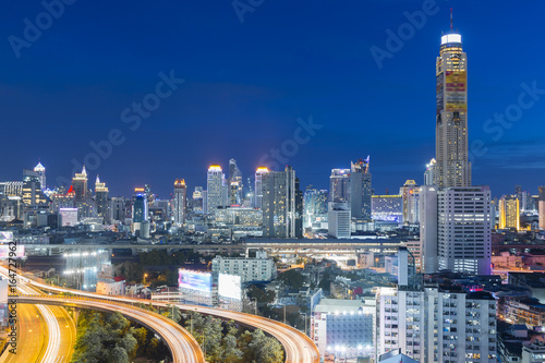 Bangkok skyline downtown district night view. photo