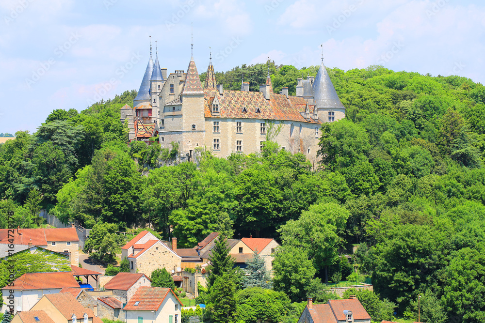 The historic Castle of Rochepot in Burgundy, France