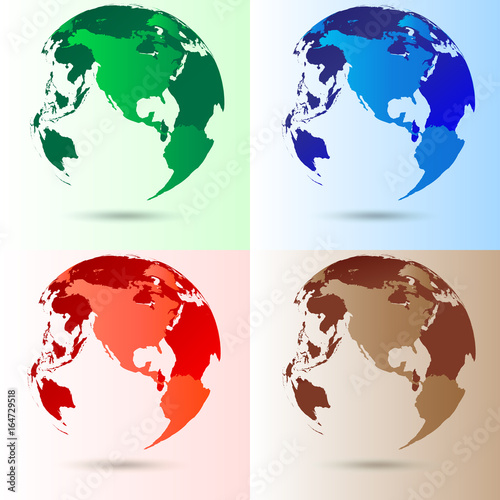 Collection of green blue red and brown world map digital or globe on white background, Vector Illustration