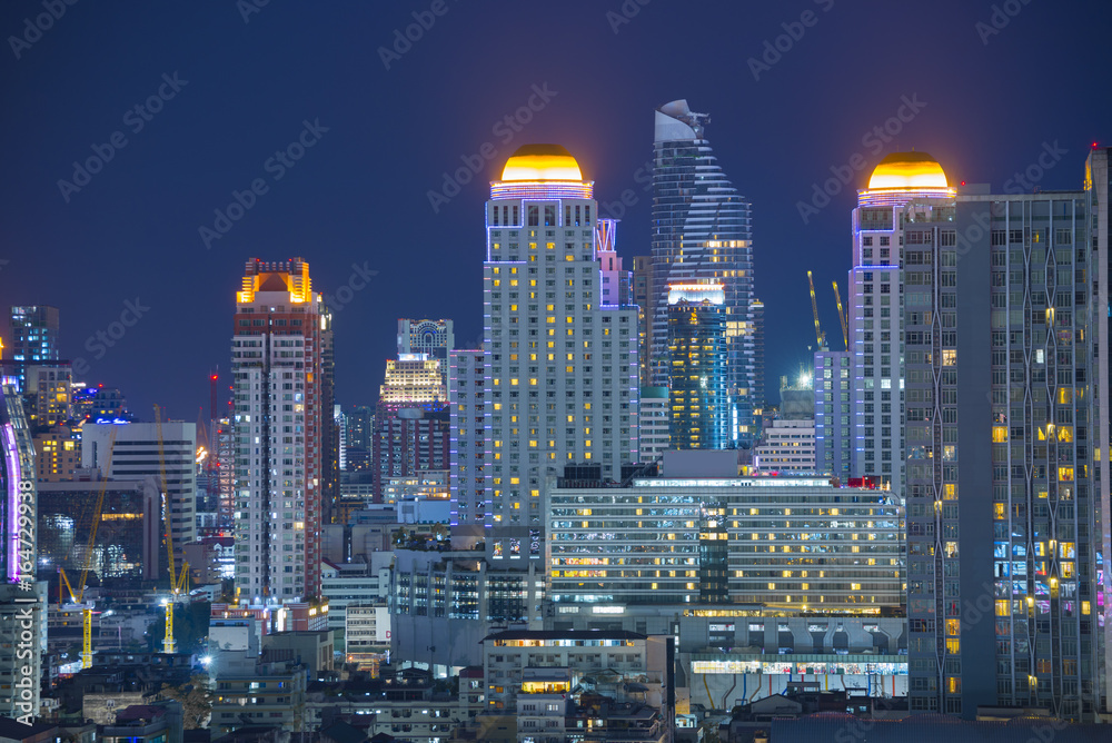Bangkok skyline downtown district night view.
