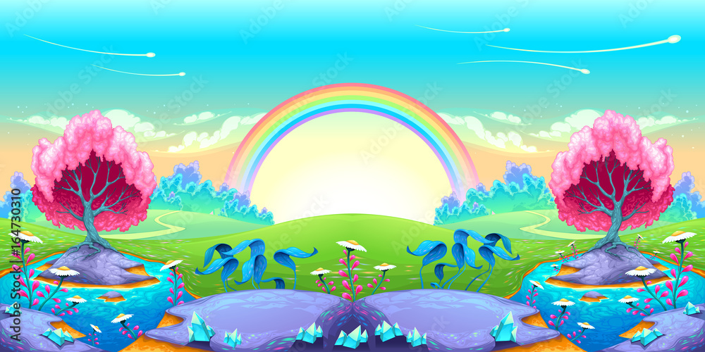 Landscape of dreams with rainbow