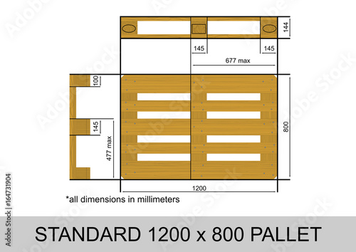 Plan view with dimensions of a euro pallet. Flat vector. photo
