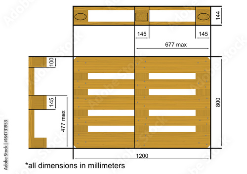 Plan view with dimensions of a euro pallet. Flat vector.
