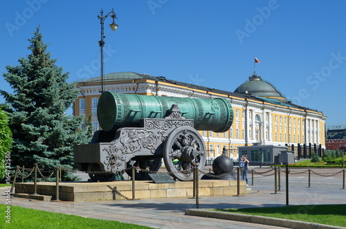 Tsar cannon in the Moscow Kremlin, Russia. Tsar Cannon - a monument to the medieval Russian artillery, cast in 1586, gun weight 39.31 tons