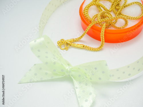 Necklace red box on white background.