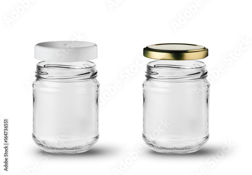 Barattoli in vetro con tappo su sfondo bianco photo