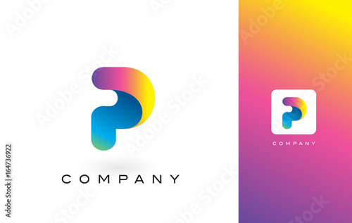 P Logo Letter With Rainbow Vibrant Beautiful Colors.P Colorful Trendy Letters Purple and Magenta Logo.