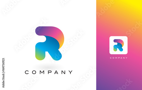 R Logo Letter With Rainbow Vibrant Beautiful Colors.R Colorful Trendy Letters Purple and Magenta Logo.