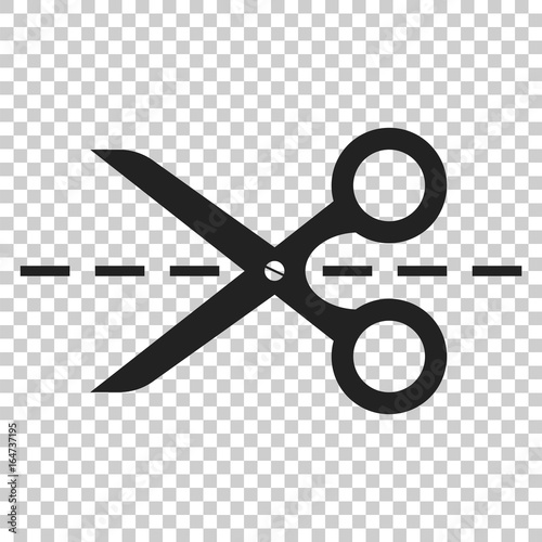 Scissors icon with cut line. Scissor vector illustration.