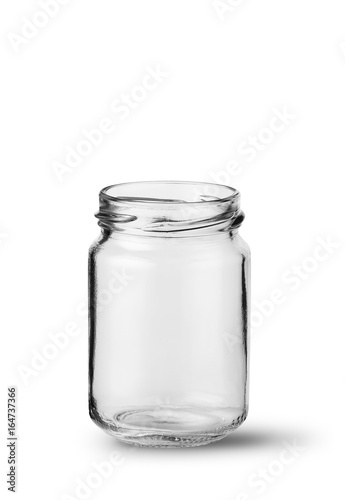 Barattolo in vetro senza tappo su sfondo bianco