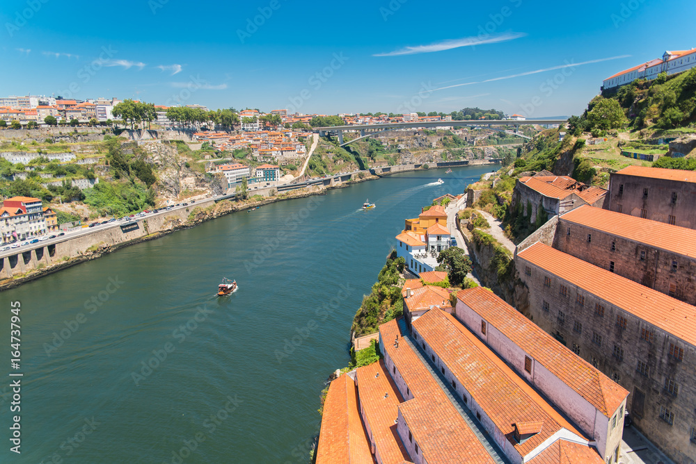 Porto, view of the Douro river and the convent Mosteiro da Serra do Pilar
