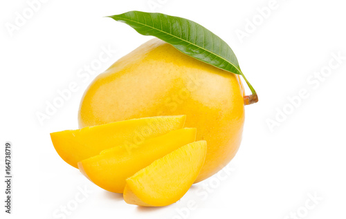 Mango and slices isolated white background