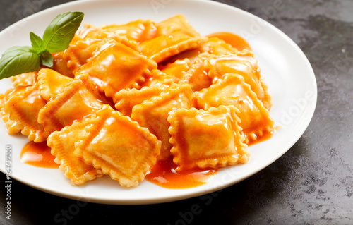 Plate of tasty traditional Italian ravioli pasta