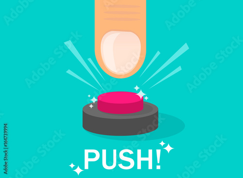 Hand pressing button. Push finger. Flat design. Vector illustration EPS10